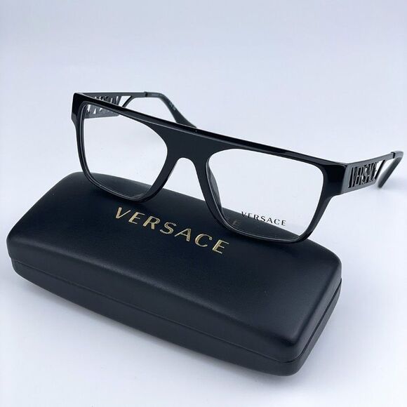 NEW Versace VE3326U 5380 Black Frame Logo Square Men Eyeglasses